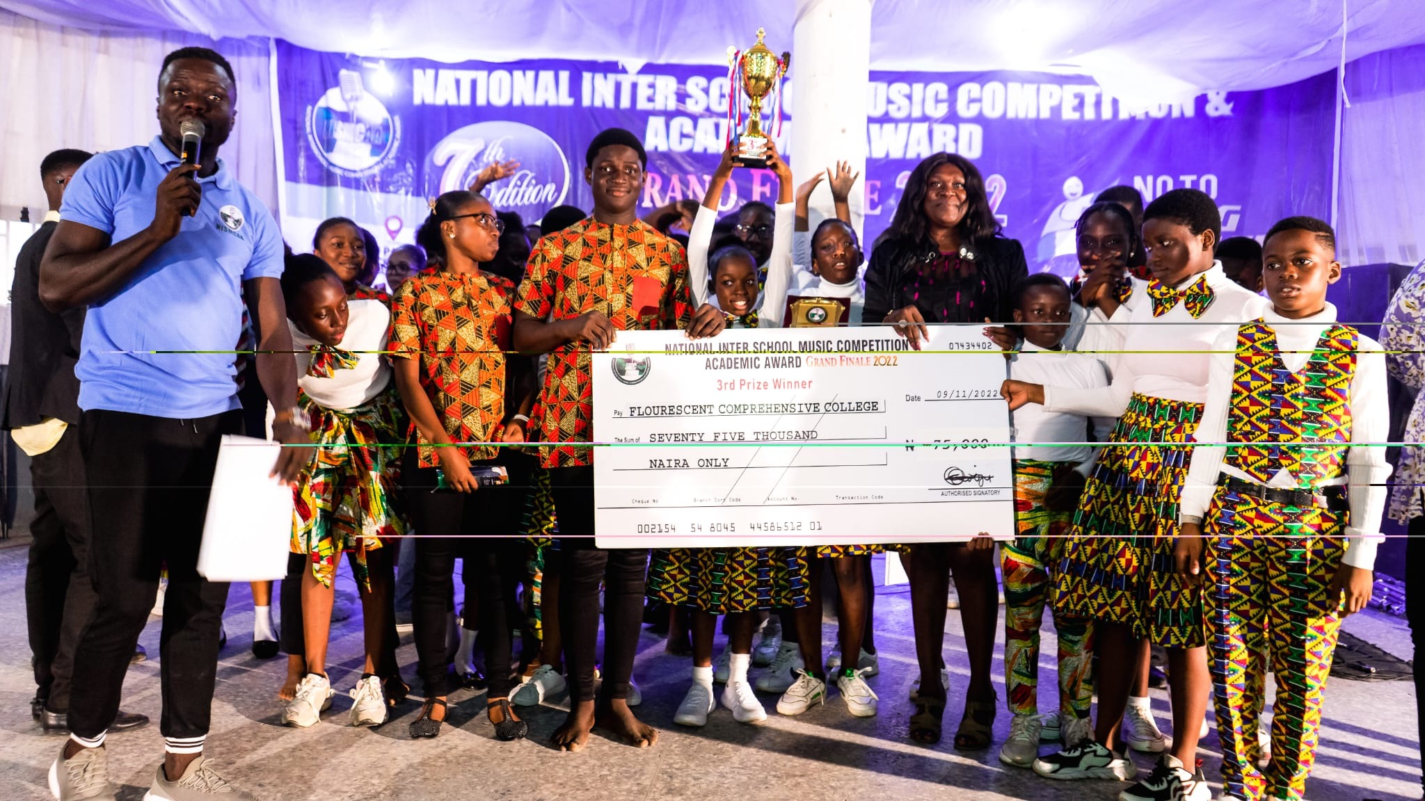 Students and organizers at an award presentation